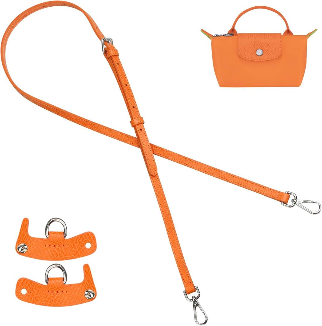 Jiesinlov Leather Bag Shoulder Strap Replacement Crossbody Adjustable Conversion Kit Fit for Mini Pouch (Orange)