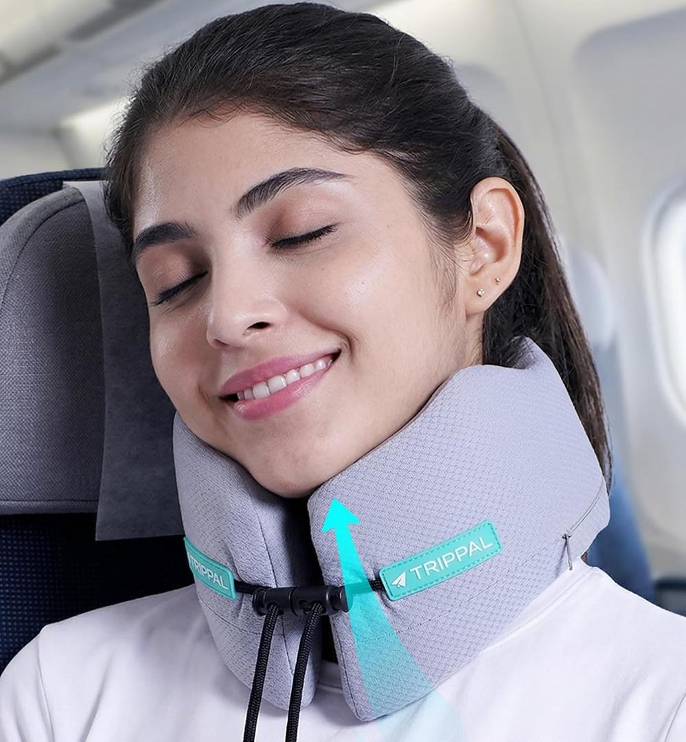 Travel Neck Pillow for Airplane: 360 Wrap Around Support Keeps Head in Place for Petite Women Sleeping Upright NO Slumping onto Strangers in Middle Seat - Neck Pain Relief on Long Flights