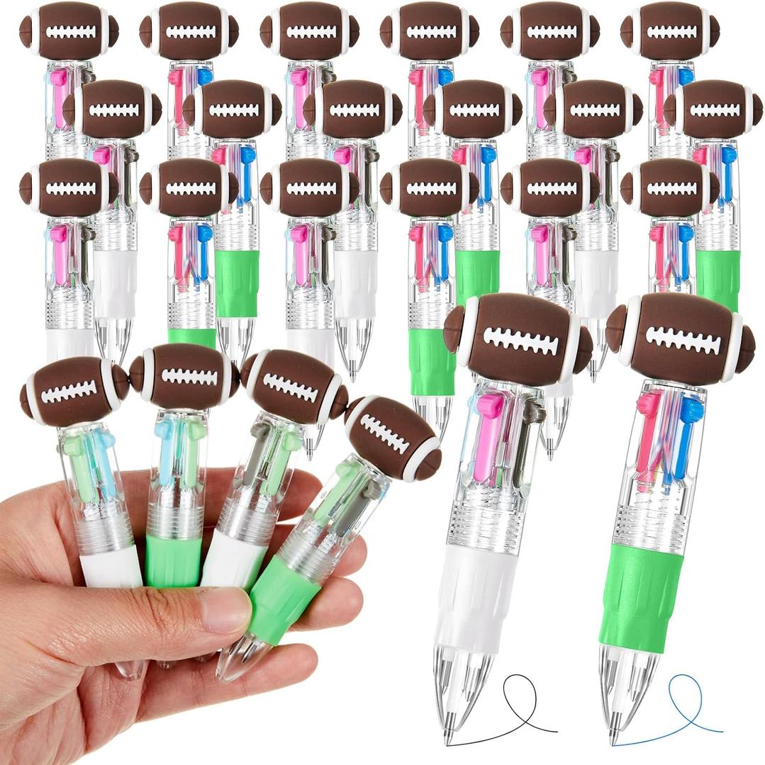 Kosiz 24 Pack Football Party Favors Sport Pen Multicolor 4 in 1 0.5mm Ballpoint Pen for Office Sport Lover Novelty Valentine's Day Gifts Goodie Bags Stuffers
