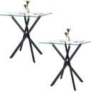 Small Side Coffee Table Set of 2 with Metal Legs, Tempered Glass Square Modern End Table for Living Room Sofa Home Office (2 Pieces, Black, 20"20"22")