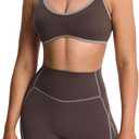 Aoxjox Women's Color Block Workout Sports Bras Fitness Lexi Lined Strappy Bra Athletic Yoga Crop Tank (Mulch/Driftwood) XS