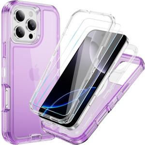 Compatible with iPhone 16 Pro Case with HD Screen Protector, Heavy Duty Shockproof [3 in 1] Clear Phone Cases for iPhone 16 Pro 6.3" (Purple)