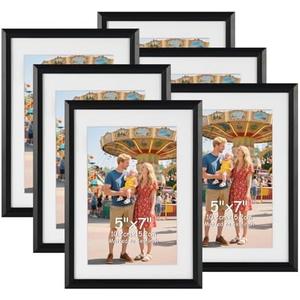 MEBRUDY 5x7 Picture Frame Set of 6, Display 4x6 Pictures With Mat or 5x7 Without Mat, Photo Frames for Tabletop or Wall, Black