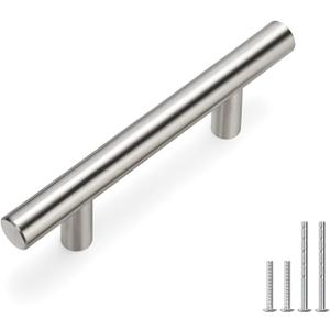 homdiy 10 Pack |Cabinet Handles Brushed Nickel Cabinet Pulls Cabinet Hardware 2-1/2in Hole Centers Drawer Pulls Kitchen Cupboard Euro T Bar Dresser Pulls 201SN