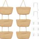 3-Tier Over the Door Hanging Basket (Set of 2) Adjustable, Detachable Woven Storage Baskets with Wall and Door Hooks - Decorative Boho Organizer for Nursery, Playroom, Bedroom, Kitchen, Apartment