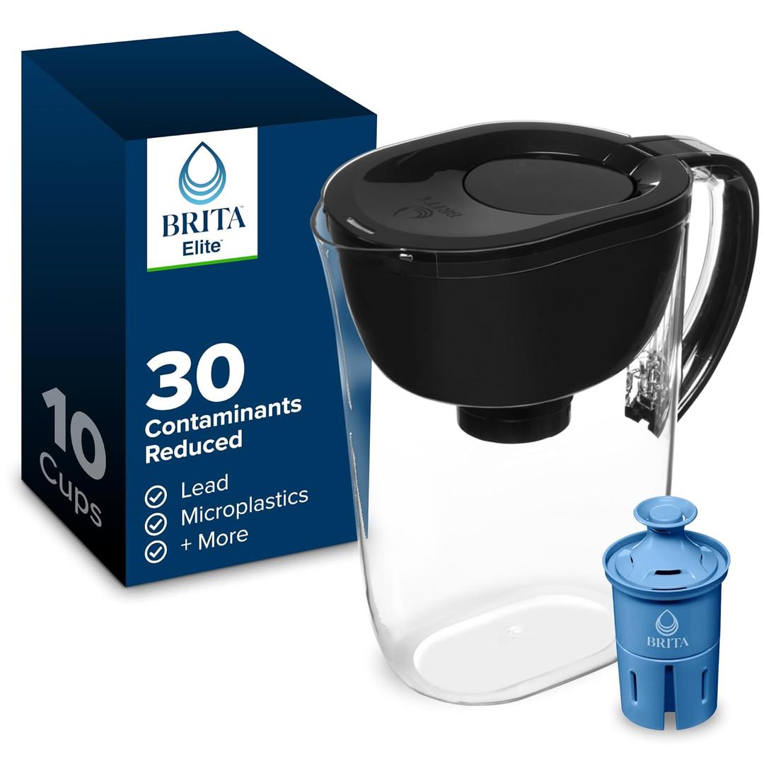 Brita Water Pitcher, Everyday Elite Filter, Removes 99% of Lead, Includes 1 Filter, 10-Cup Capacity, Black