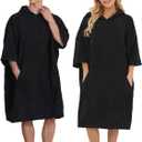 Surf Poncho Hooded Towel for Adults Quick Dry Beach Changing Robe with Pockets, Unisex Swim Cover-Up, Black Bath Towel for Surfers & Swimmer Gifts
