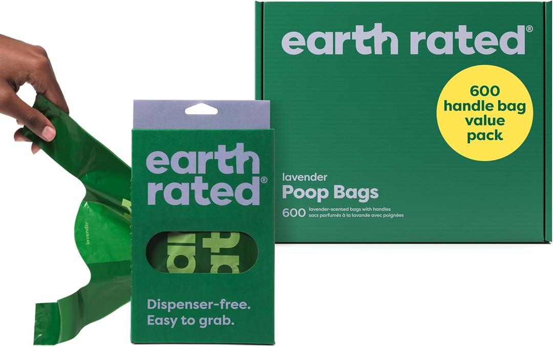 Earth Rated Dog Poop Bags with Handles Value Pack Leakproof, Lavender Scented, 600 Handle Bags