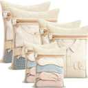 6 Pack Cotton Mesh Laundry Bag, Beige Wash Bags with Sturdy Zippers, Breathable Cotton Wash Bags for Underwear, Clothes, Pants, Socks (3 Assorted Sizes)