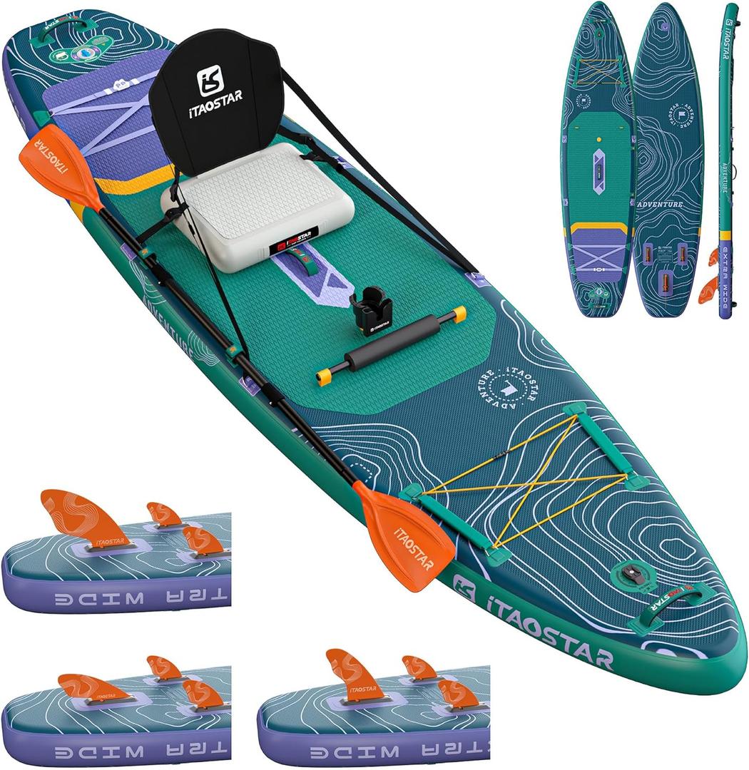 iTAOSTAR Adventure 12' 35"/39" Inflatable Stand Up Paddle Board with Seat, Extra Wide SUP Board with 5 Fins Stable Design for Adults, Youth, All Skill Levels, Lakes, Oceans & Fishing