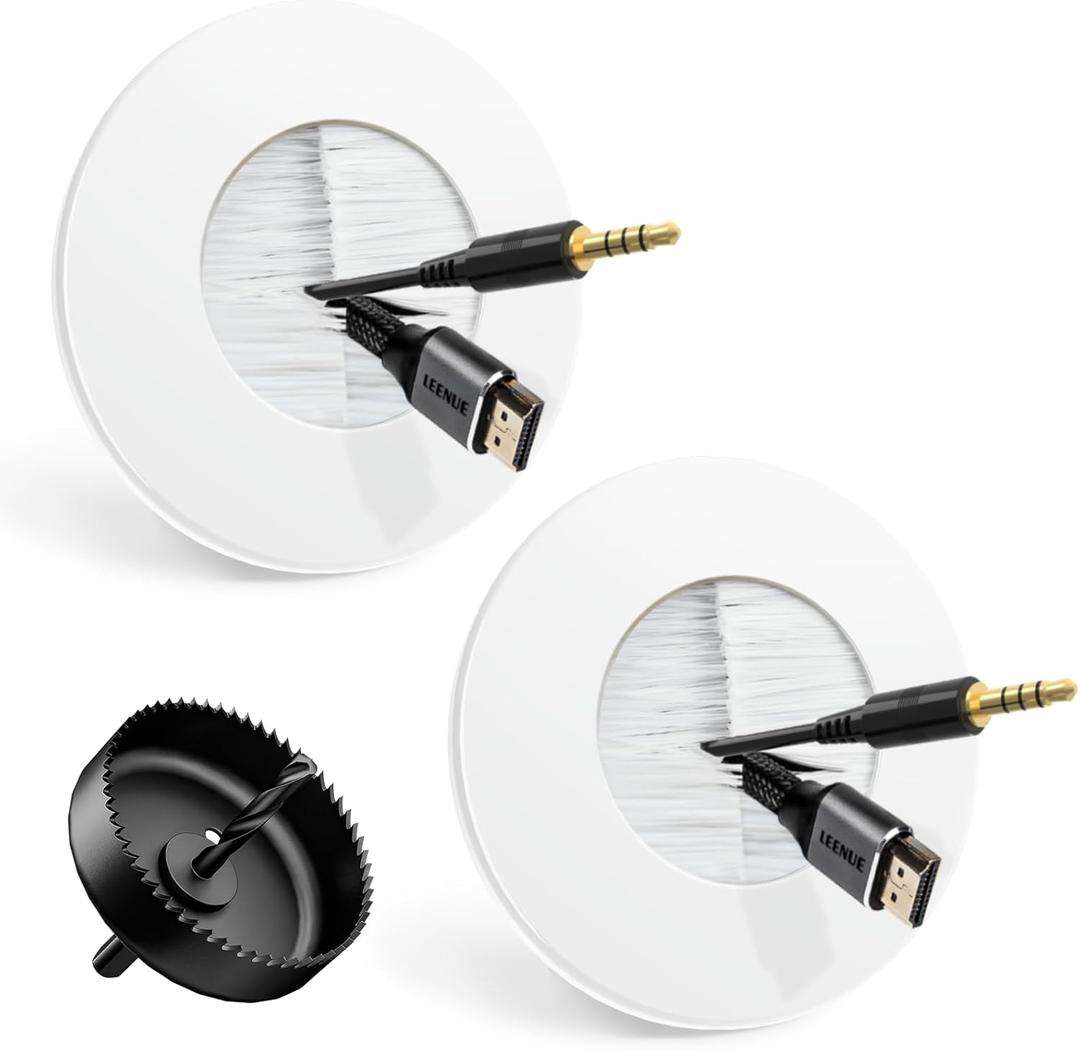 n Wall Cable Management Kit for Wall Mounted TV, Slim Round Wall Cable Pass Through with Hole Saw Drill Attachment for Easy Installation, White 2-Pack