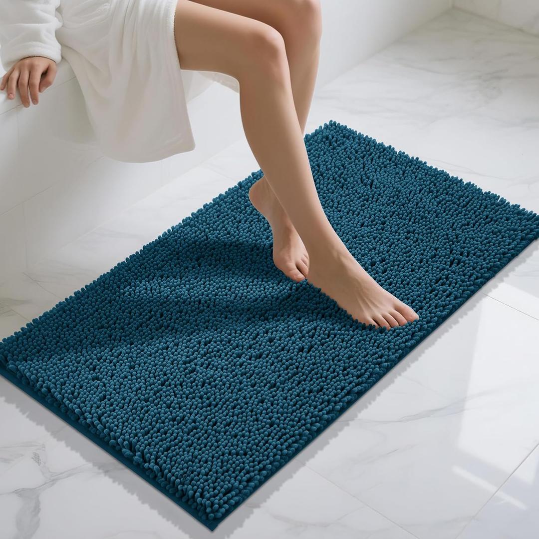Yimobra Long Bathroom Rugs 44"x24", Extra Soft Non Slip Bath Mat for Tub, Super Absorbent Quick Dry Shaggy Rug Floor Carpet, Machine Washable,Peacock Blue