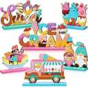 Blosssound 6 Pcs Ice Cream Table Wooden Decorations Ice Cream Table Centerpieces Letter Truck Gnome Wood Signs for Bar Party Birthday Baby Shower Party Supplies