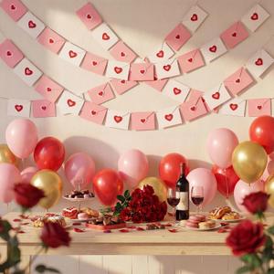 Hahafelt 2 Pcs 19.7 ft Valentine Decoration Love Letter Garland Felt Love Heart Envelope Hanging Banner 6 Ft for Mantel Romantic Anniversary Engagement Wedding Garland Party Supplies(Pink and White)