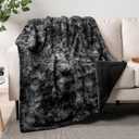 Faux Fur Throw Blanket Tie-Dye Black, Soft Fuzzy Warm Sherpa Blankets & Throws for Bed, Fluffy Plush Thick Fleece Throw Blanket for Couch Sofa, Reversible Furry Shaggy Blanket, Black 30" x 40"