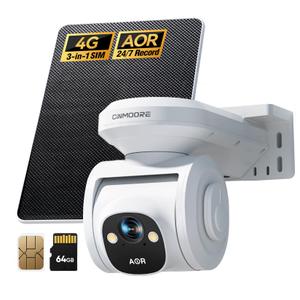 4G LTE Cellular Security Cameras Wireless Outdoor, 2.5K No WiFi Solar Powered Surveillance Camera for Home Security, PTZ AI Tracking Color Night Vision, SIM/64GB SD Card, Coldproof, AOR 24/7 Recording