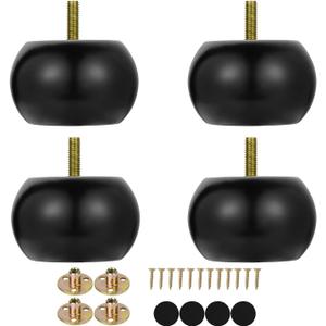 Maricome 2 Inch Black Bun Feet for Furniture Set of 4 Pre-drilled M8 Bolt Round Ottoman Couch Sofa Legs