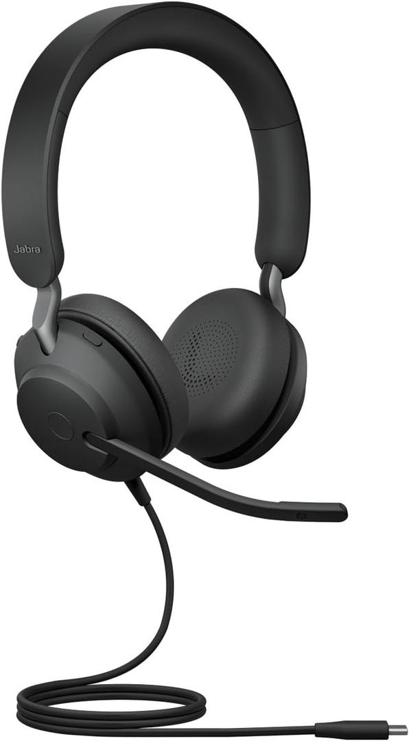 Jabra Evolve2 40 SE - Wired Stereo Headset with Noise Cancelling and 3 Microphone Technology - USB-C Cable - Certified for MS Teams - Also Compatible with Other Platforms - Black (Neue Ausgabe)