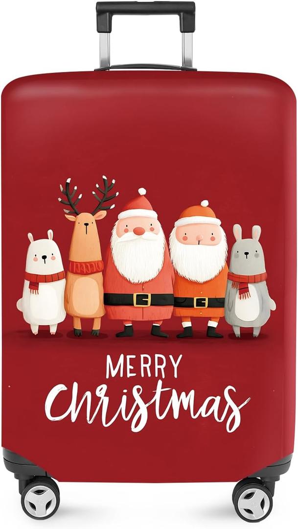 FOREVER QUEEN Merry Christmas Luggage Cover Suitcase Protector Suitcase Cover Anti-Scratch, Stretchable Bag Cover Washable Durable Polyester (M(fits 24-26Inch suitcase))