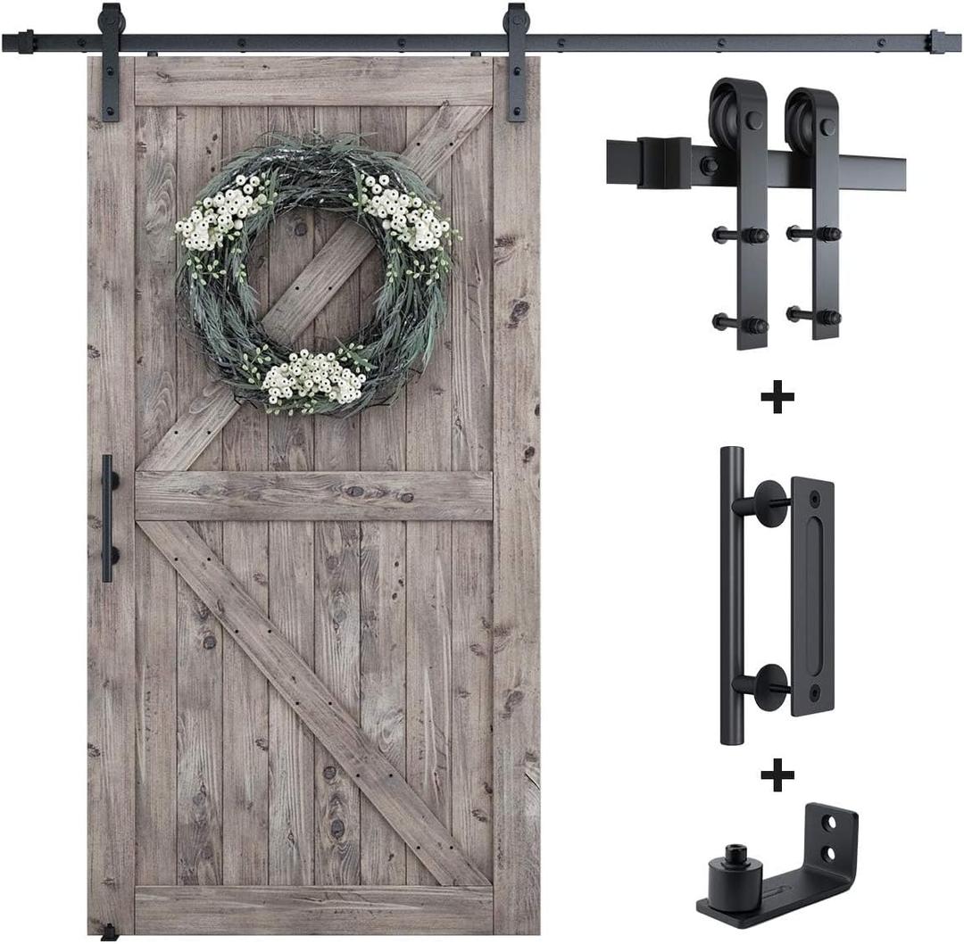 SMARTSTANDARD 8.2 FT Barn Door Hardware Kit -Sliding Barn Door Track - Smooth and Quiet - Easy to Install - Includes Step-by-Step Installation Instructions - Fits 48" Wide Door Panel (J Shape Hanger)