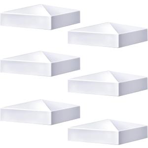 Taiyin 6 Pcs Pyramid White PVC Vinyl Post Top Caps, Fence and Deck Post Caps for Vinyl Fence Posts (6 x 6 Inch)