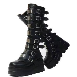 2025 Women's Platform Knee High Goth Boots Chunky High Heel Round-Toe Buckle Boots Lace Up Wedge Heel Studded Goth Knee High Shoes (11, Black) 2025 Women's Platform Knee High Goth Boots Chunky High Heel Round-Toe Buckle Boots Lace Up Wedge Heel Studded Goth Knee High Shoes (11, Black)