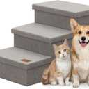Zerbuger Wider Dog Ramp for High Bed with Storage 18" H, Foldable Dog Stairs, Sturdy Dog Step for Climbing Bed or Couch, Arthritis-Friendly (Gray, No Condo)
