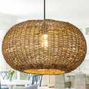 19.7in Rattan Light Coastal Pendant Lights Brown Wicker Hanging Ceiling Chandelier Lighting Fixture for Dining Room Restaurant Kitchen Island Living Room Hallway Yard Bedroom 1-Light