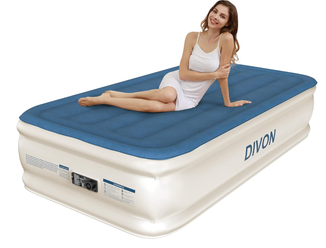DIVON Twin Air Mattress with Built in Pump Raised,18”Single Inflatable Mattress in 2 Mins,Foldable Blow Up Mattress,Portable Twin Size Air Mattress for Camping,Travel&Floor,Air Bed for Adults,330lbs