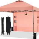 10'x10' Pop Up Canopy Tent with Sidewall and 6 Pockets, Patented One Push, 1 Person Easy Set up, Canopy with Vented Roof for Patio Beach Outdoor, Case, 8 Stakes, 4 Ropes, 4 Sandbags (Ocher)