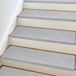 SMILOOL Bullnose Carpet Stair Treads Non Slip for Wooden Steps Indoor, 9.5" x 35" 8 Pieces, Extra Wide Bull Nose Carpet Runners for Wood Stairs, Step Covers, Stair Tread Rugs, Washable, Light Grey