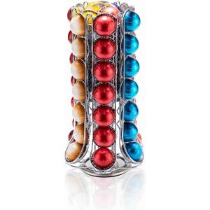 ZCDCP Nespresso Pod Holder, Vertuo Pod Holder Carousel Stand Storage with 360 Degree, Chrome Coffee Pod Holder Organizer for Nespresso Vertuo, 60 Pods