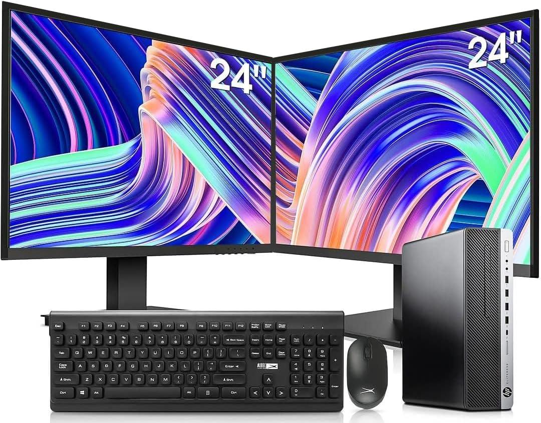 HP Elitedesk 800 G3 SFF Desktop PC - Intel i7-6700,32GB DDR4,1TB NVMe SSD + 2TB HDD, AX200 Wi-Fi 6,Dual 24-Inch Monitors, Wireless Keyboard and Mouse,Windows 11 