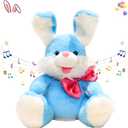 Peek-A-Boo Bunny Toy for Baby, Singing Talking Stuffed Animal with Floppy Ear, Interactive Plush Easter Bunny Repeats What You Say, Rabbit Toys Birthday Gift for Kids Girls Boys (12" Blue)