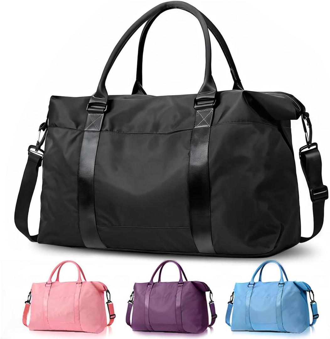Travel Duffle Bag, Weekender Travel Bag Men Small Gym Bag for Women, Hospital Bag for Labor and Delivery, Overnight Bag Luggage Bag with Trolley Sleeve, Airplane Travel Essentials for Flying(Black) (Black Travel Bag)