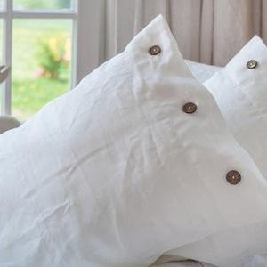 Organic 100% Linen Square Cushion Covers & Standard Queen / King Pillow Shams in Ivory, 20"x30" Queen