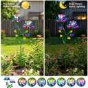 Solar Wind Spinner Outdoor Metal Garden Decor – 2-in-1 Kinetic Double Lotus Flower Stake with Glowing Fiber Optic Lights, Multi-Color Spinning Yard Art Sculpture for Patio, Lawn, and Pathway