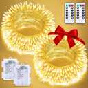 JMEXSUSS 2 Pack Outdoor String Lights Battery Operated, Total 66ft 200 LED Fairy Lights with Remote, Warm White Battery Christmas Lights for Bedroom Indoor Holiday House Tree Porch Party Yard
