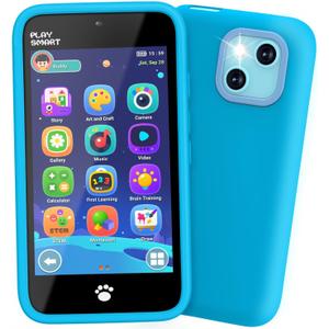 MOMILLA Toys Kids Smart Phone for Girls, 3.97” Cell Toy Phone with Dual Cameras, Stickers & Frames, Mini Toddler Play with 200+ Games, 16GB Storage, Christmas Birthday Gift for Kids Age 310