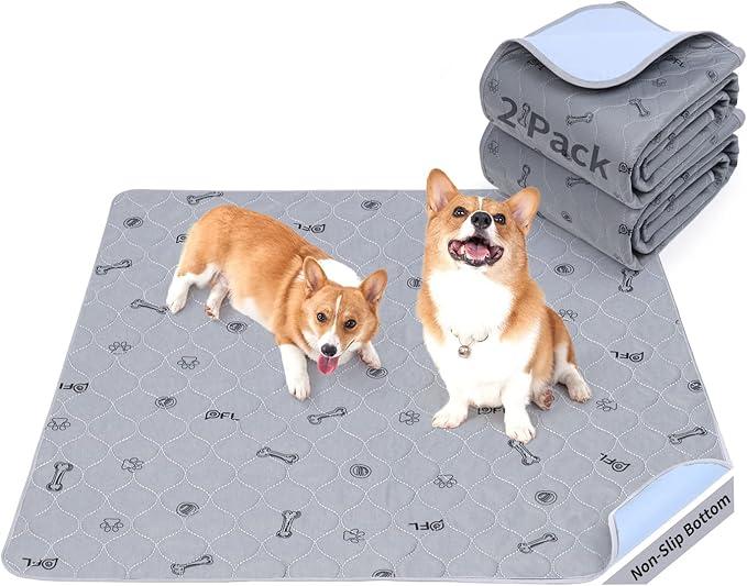 Washable Pee Pads for Dogs, 2Pack Reusable Puppy Pads, Absorbent Whelping Pads with Bone Print, NonSlip Waterproof Pet Training Pads for Couch, Crate, Potty Training 18x24