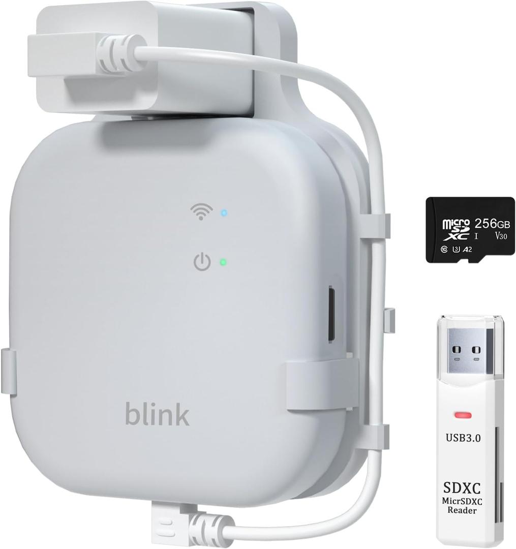 256GB Micro SD Card & Outlet Wall Mount for Blink Sync Module XR with Short Cable, SD Card for Local Video Storage with Reader, Save Space, Mount Bracket for Blink Outdoor Indoor Security System (White)