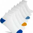 Kids' Ankle Socks for Boys and Girls  Soft Cushioned Athletic Socks 6 + 1 Bonus Pack (Ages 212years) (Medium, White/Blue/Orange)