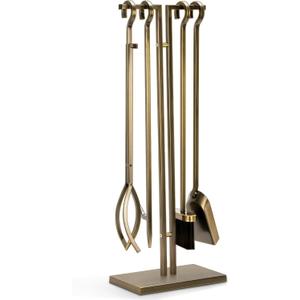 FEED GARDEN 29 Inch Fireplace Tools Set 5 Pieces Wrought Iron Fire Place Set Tools Indoor Outdoor Fireplace Accessories with Poker, Tongs, Shovel, Brush, Base, Antique Bronze