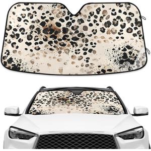 Brown Leopard Cheetah Print Windshield Sunshade Car Sun Shade Front Window Shade for Truck SUV Blocks UV Rays Sun Reflector Visor Protector Accordion Folding