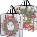 2 Pack 25 inches Wreath Storage Container,Extra Large Transparent Rectangular Christmas Ornament Storage Bags with Zipper and Handles,Perfect for Wreaths,Garlands,Gifts,Waterproof,Foldable