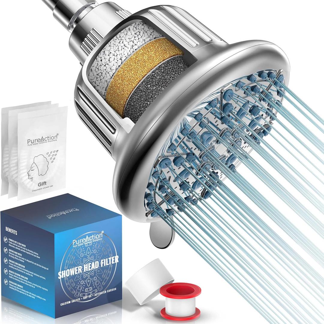 PureAction Shower Head Filter For Hard Water - 7 Settings High Pressure ...