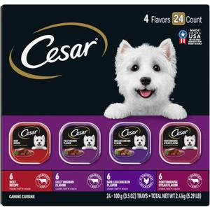 Cesar Wet Dog Food Classic Loaf in Sauce Beef Recipe, Filet Mignon, Grilled Chicken and Porterhouse Steak Variety Pack, 3.5 oz. Easy Peel Trays (24 Count, Pack of 1)