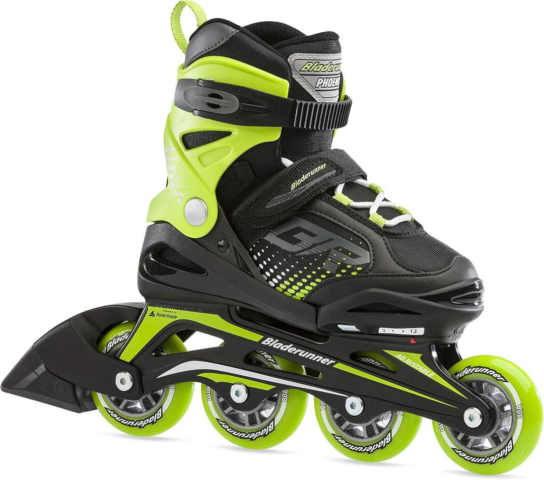 Bladerunner by Rollerblade Phoenix Boys Adjustable Fitness Inline Skate, Black and Green Size 2-6
