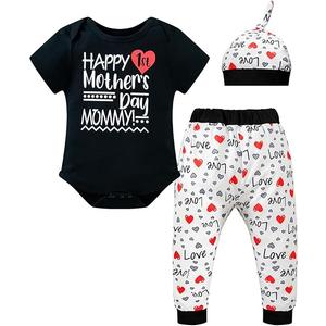 DANBAIEGG My 1st Happy Mother's Day Outfit Newborn Baby boy Clothes Short Sleeve Pant +Hat(12-18M)