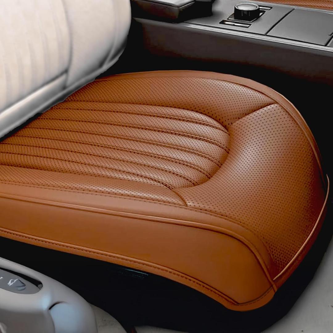 2PCS ZC Car Seat Covers Front Bottom Seat Cushion Covers, Waterproof Nappa Leather, Anti-Slip and Wrap Around the Bottom, Universal Auto Interior Fit for Sedans SUV Pick-up Truck, Cocoa Brown